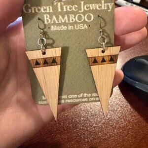 Green Tree Bamboo Earrings "Pointed Edge"